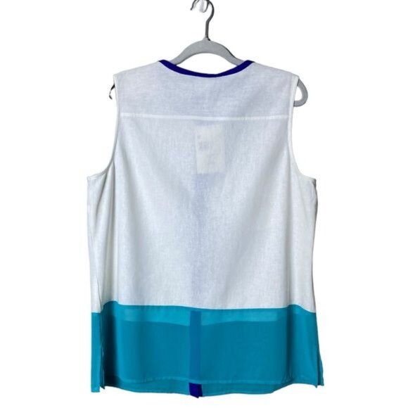 Jaclyn Smith Womens Linen Tunic Button Down Size XL Beachy Color Block L… - Picture 3 of 9